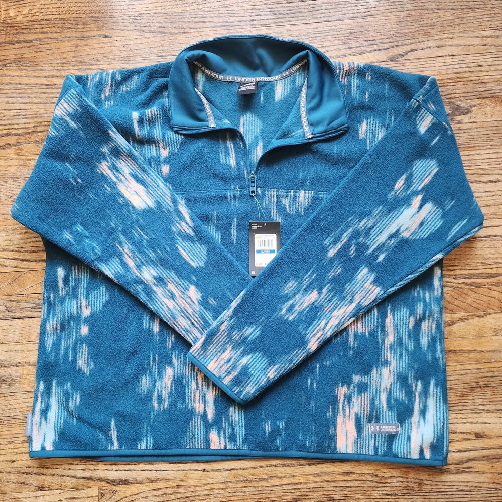 Under Armour Womens Teal Printed TurboFleece 1/4 Zip Long Sleeve Sweater XL NWT
